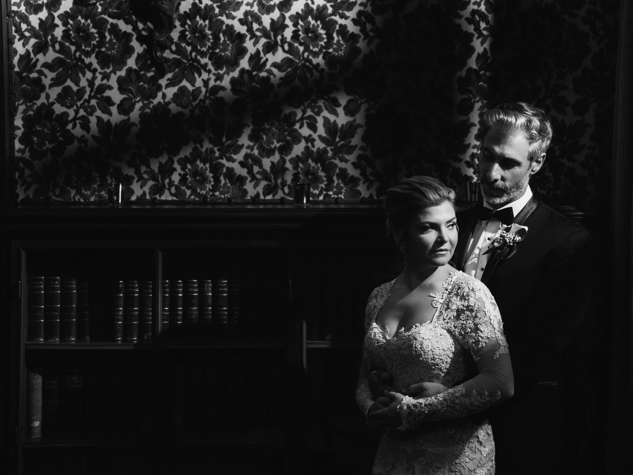 Black and White Wedding Photo - Bourne Mansion