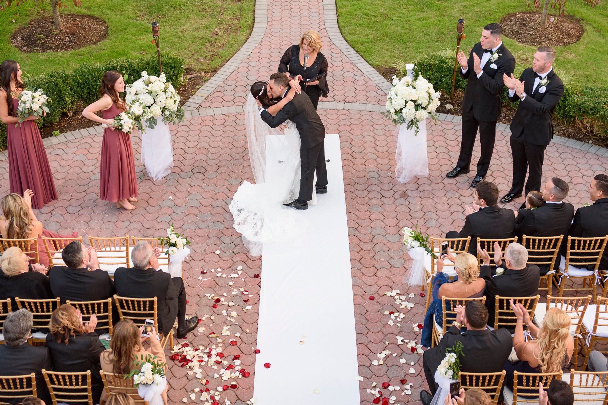 Bride and Groom's First Kiss Picture at The Mansion at Oyster Bay