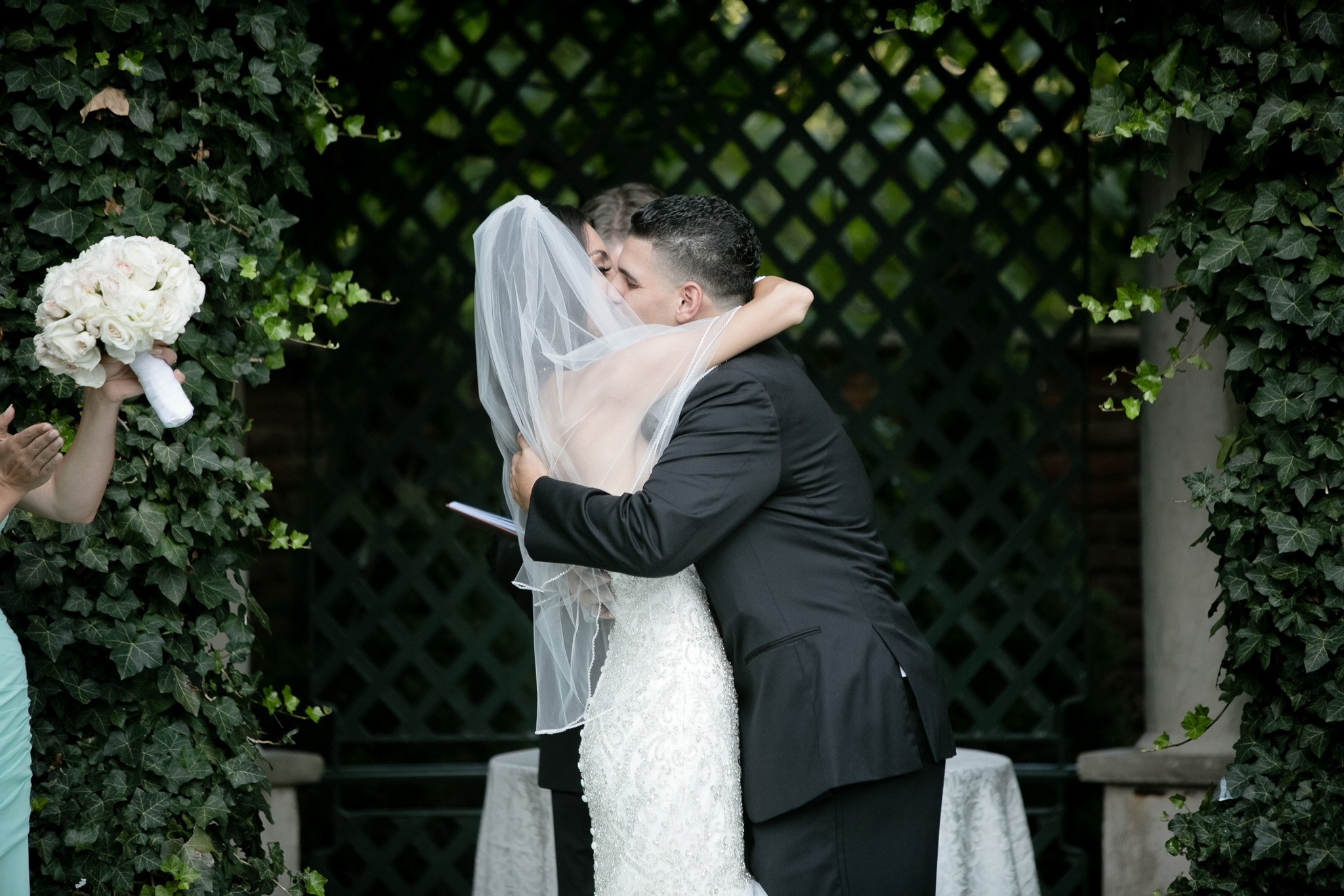 Westbury Manor - Bride and Groom First Kiss