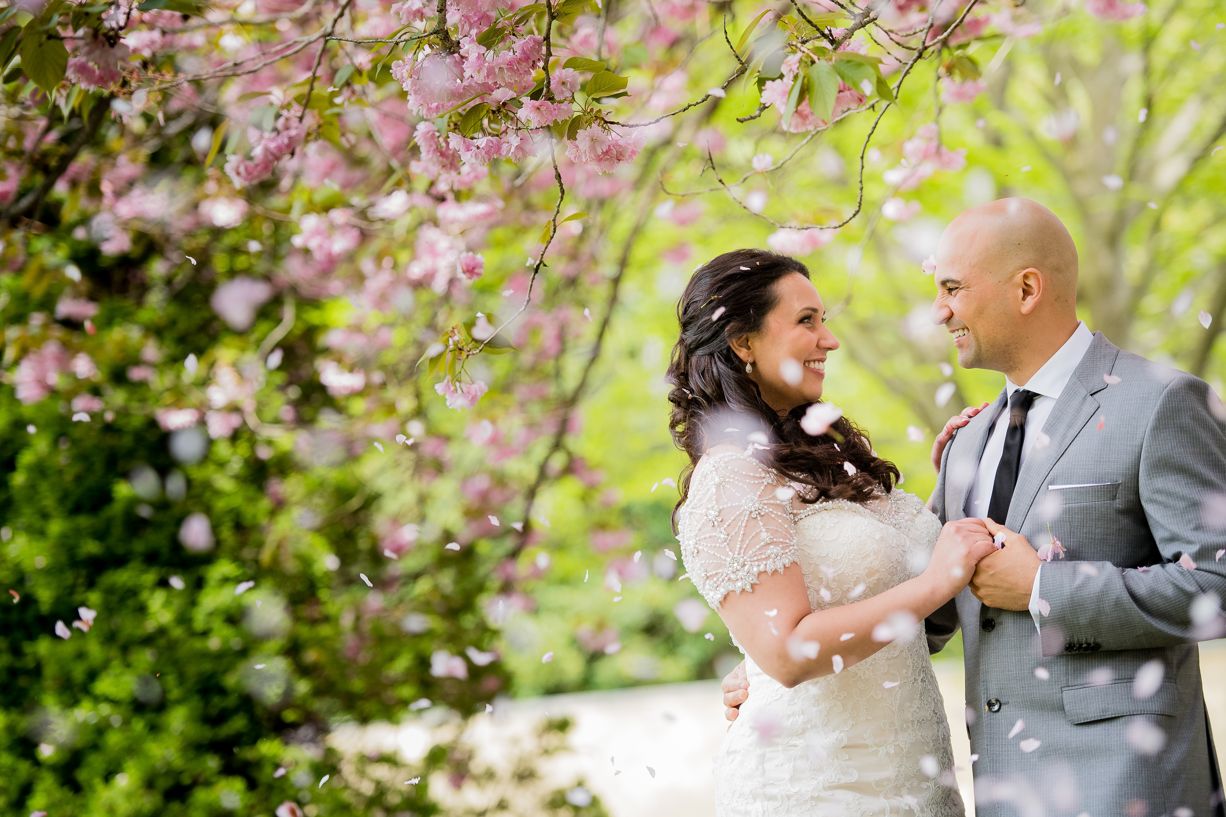 Cherry Blossoms and Couple at Mansion at Oyster Bay | Lotus Wedding Photography