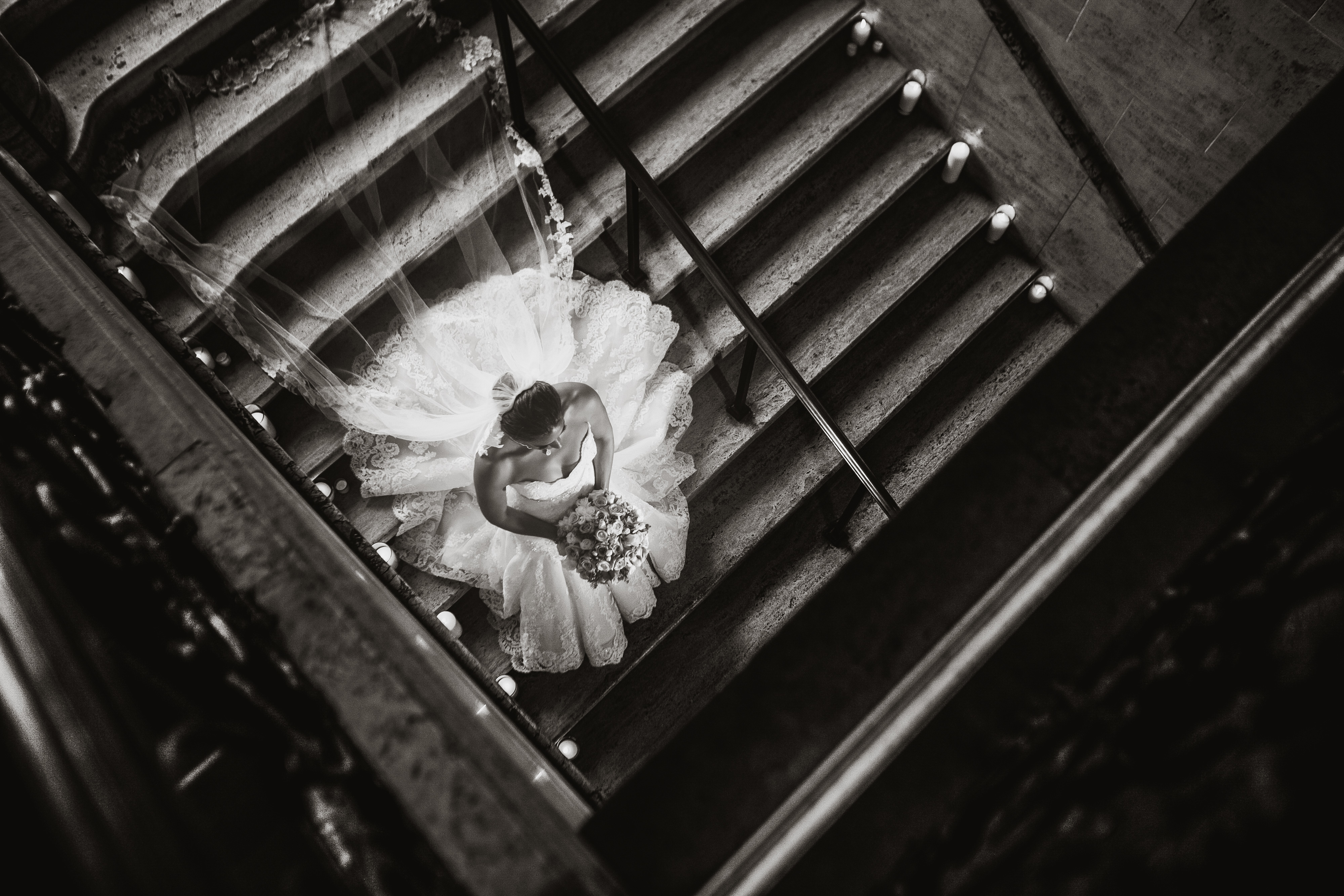 Bride Going Down the Stairs at Village Club | Lotus Wedding Photography